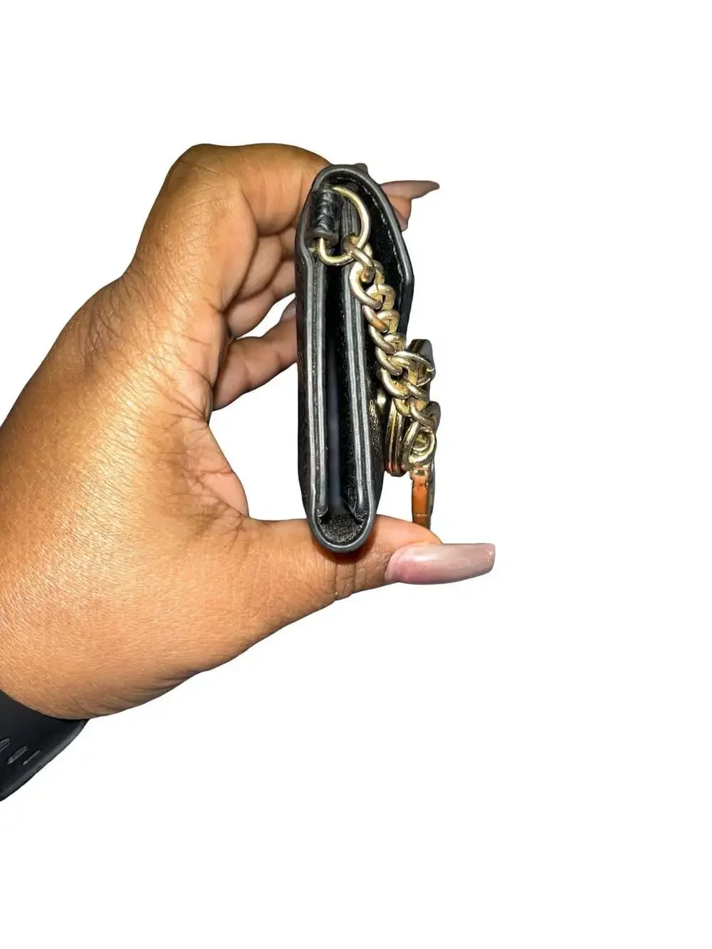 Steve Madden Black Pebbled Faux Leather Envelope Keychain Wallet